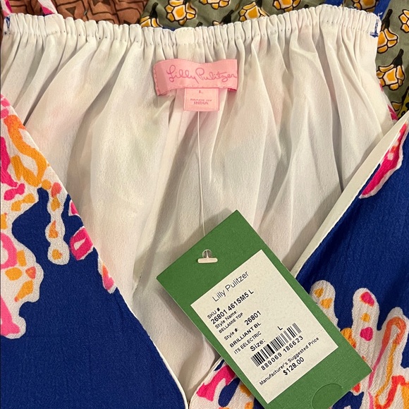 Lilly Pulitzer Bellamie Top in Brilliant Blue and Pink Coral Print, NWT, L - Picture 12 of 14
